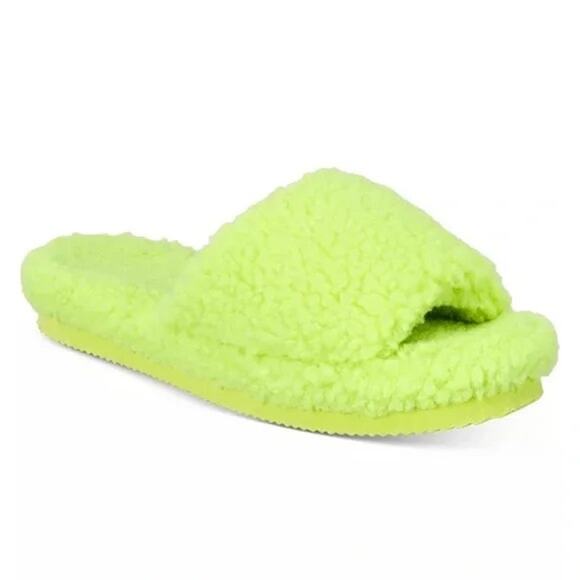 INC International Concepts Shoes - INC Citron Green Faux Shearling Slippers - Size 6